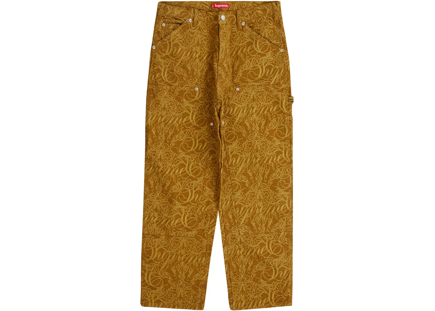 Мужские джинсовые брюки с принтом Supreme Script Jacquard Double Knee Denim Painter Pant, Brown