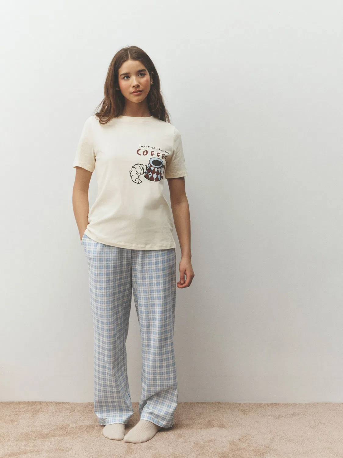 Пижама с принтом Blue Coffee Mugs/ Gingham Next, синий