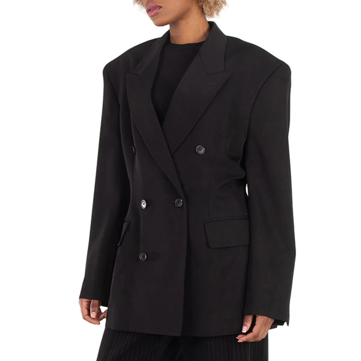 Пиджак двубортный приталенный из шерсти Double-Breasted Cinched Wool Blazer Balenciaga, Black — фото 2