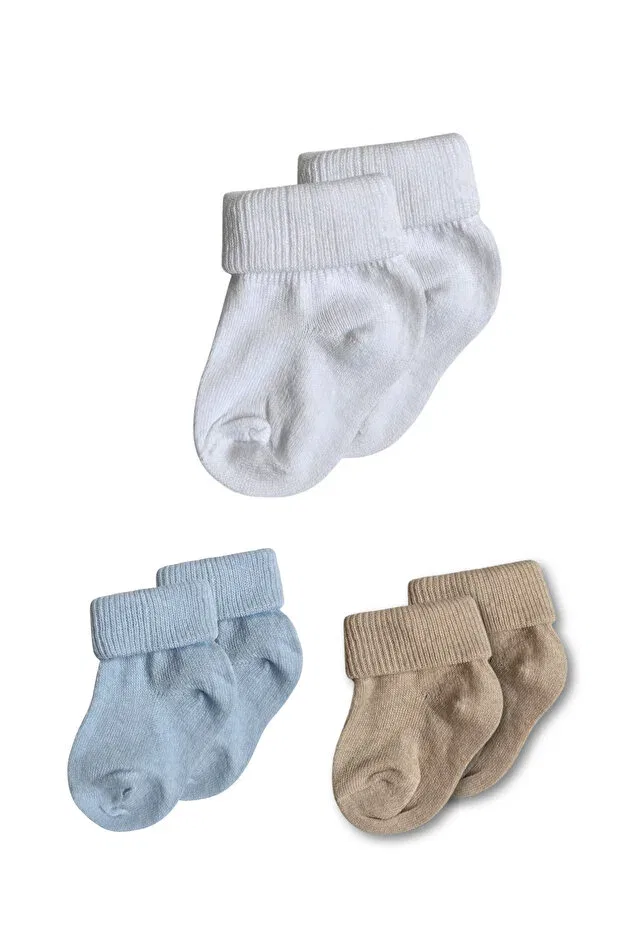Детские носки для новорожденных хлопковые 3 пары Basics Panfilia, White-Blue-Beige
