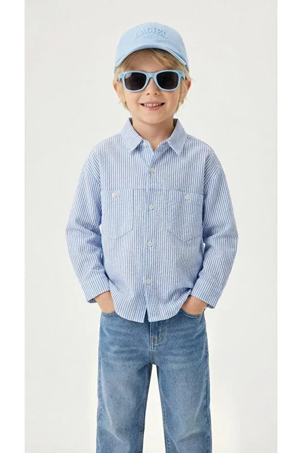 Детская рубашка для мальчиков с длинным рукавом Blue Striped Boy Shirt Babylory Kdis Store, Blue — фото 3