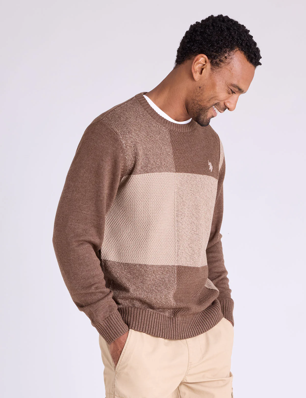 

Свитер U.S. Polo Assn Patchwork Crew Neck, коричневый
