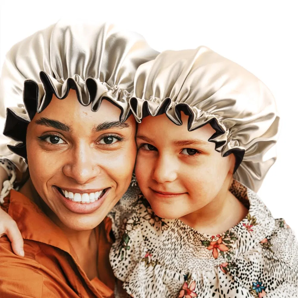 Шапочка для сна Satin Bonnet Set, Sent Hair, набор из 2 шт, Black/Champagne — фото 2