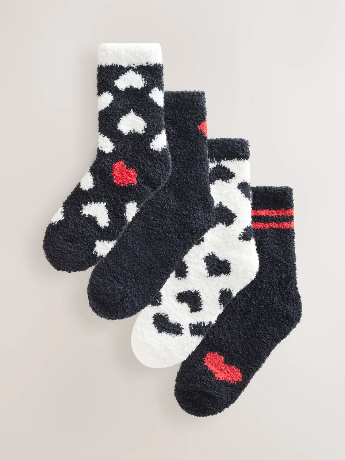 Носки 4 пары, ажурные, Cosy Ankle Socks Next, черно-белые с красными сердечками