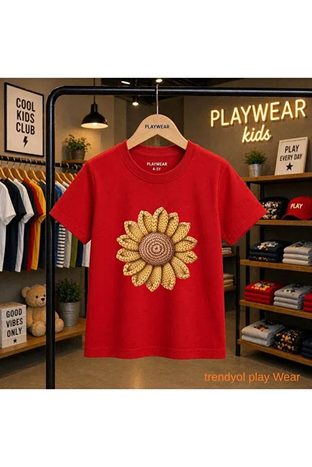 Детская футболка с принтом Knitted Moon Flower Playwear, Red