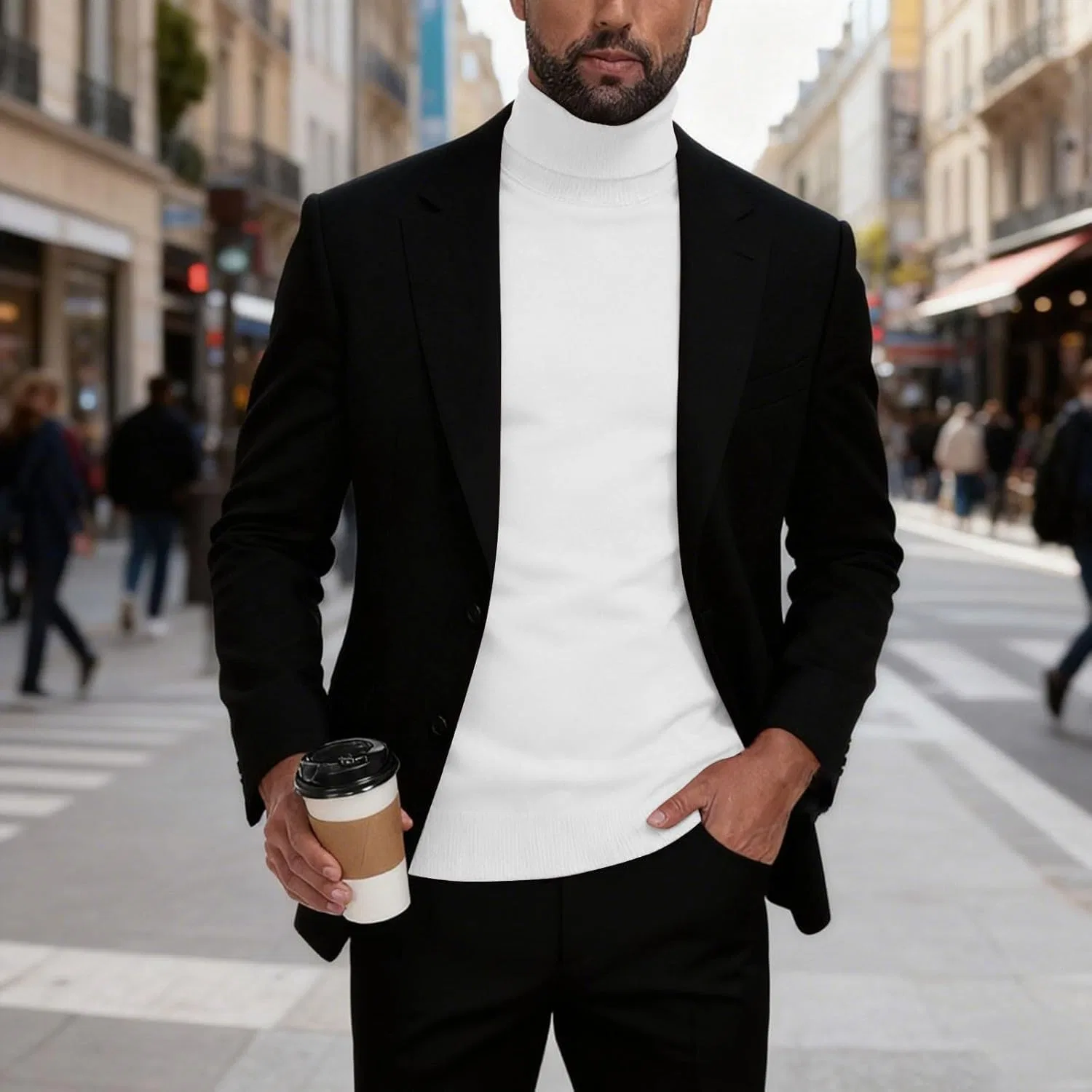 Мужская водолазка с длинным рукавом slim fit, White — фото 4