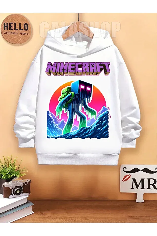 Детское худи для девочек с принтом Minecraft Kids Hooded Hoodie Mod48 Galashop, White