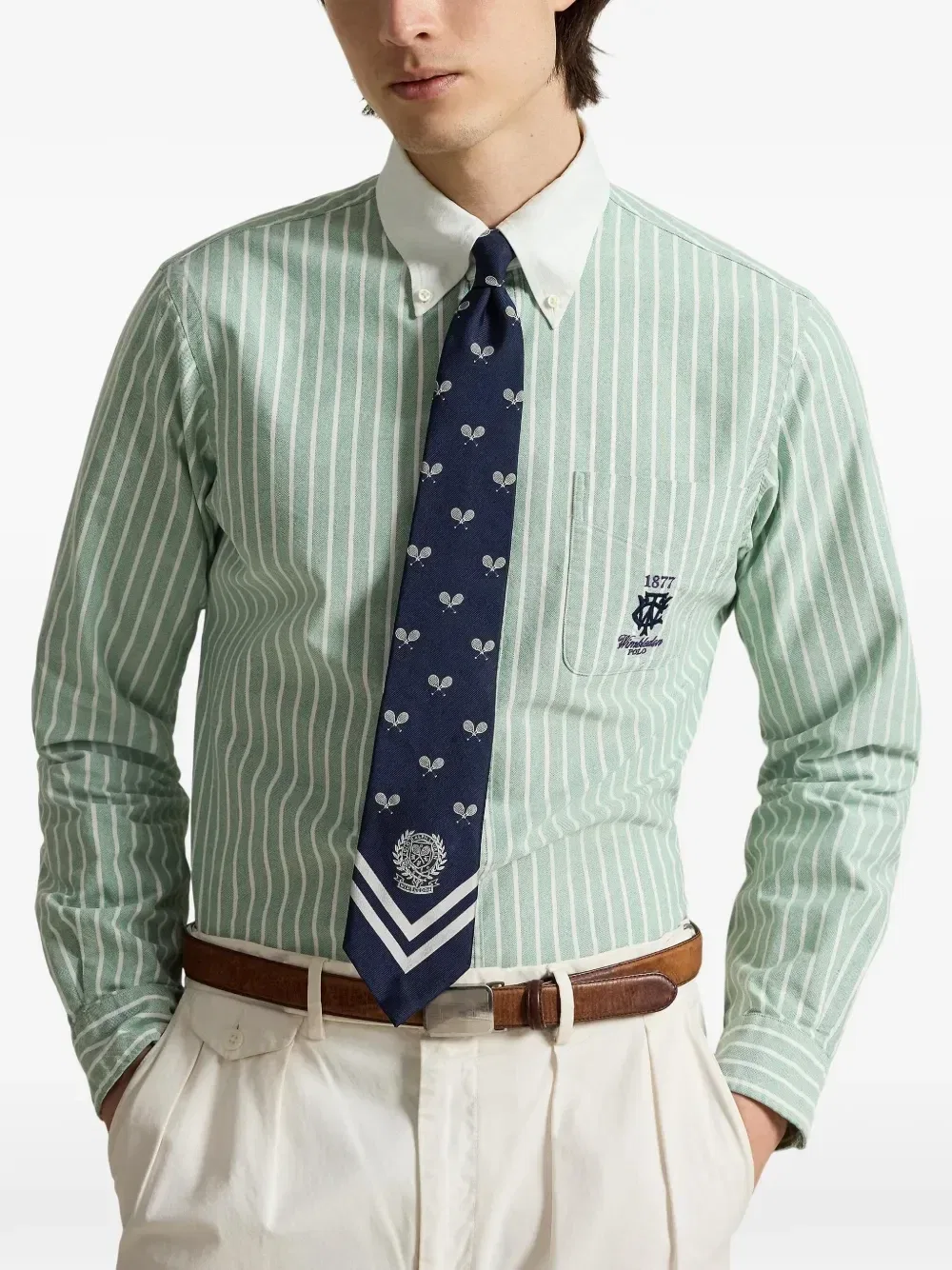 Полосатая рубашка оксфорд с вышивкой Polo Ralph Lauren, зеленый — фото 3
