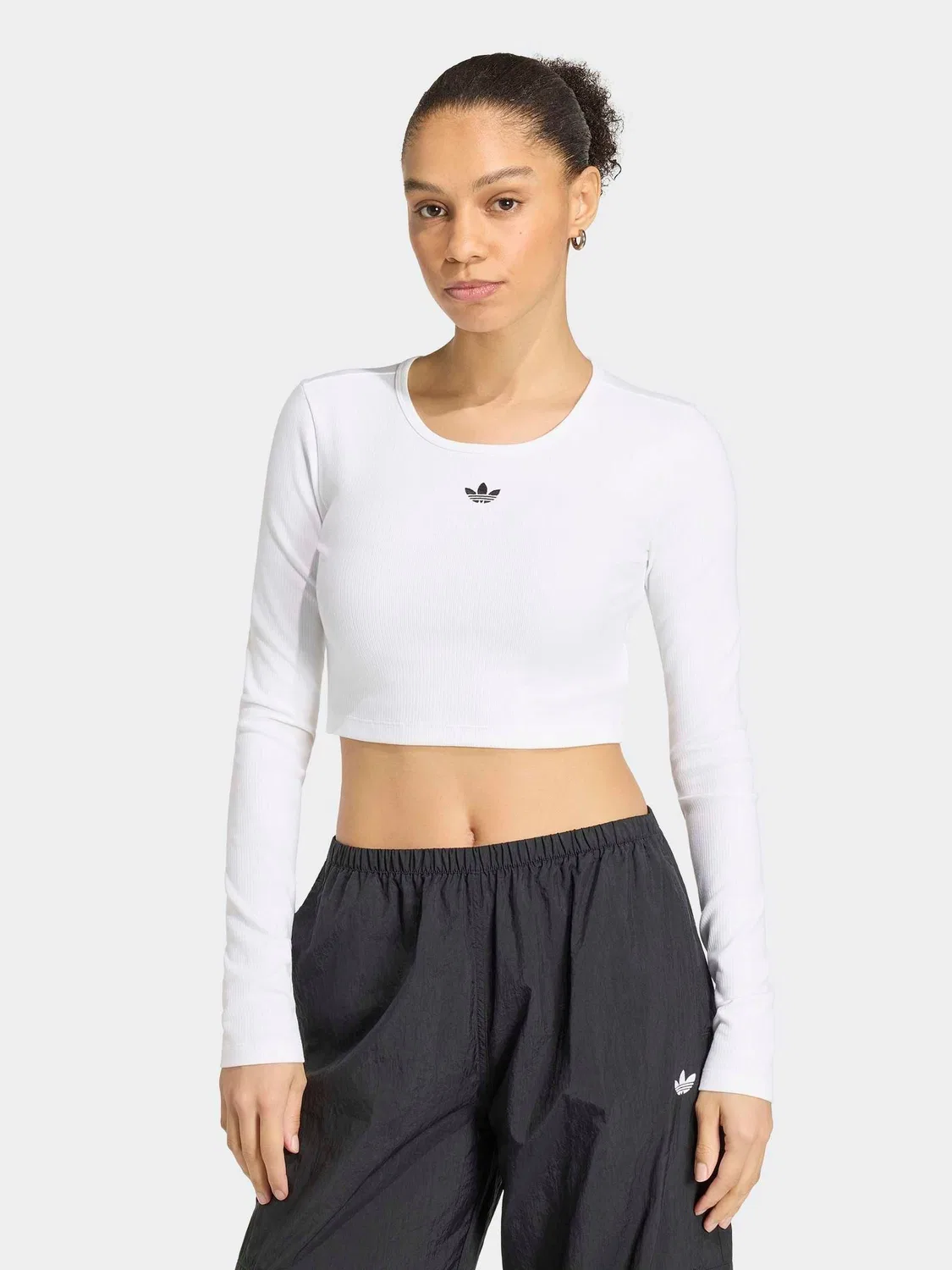 Футболка с длинным рукавом Essentials Rib Cropped, adidas Originals, белый