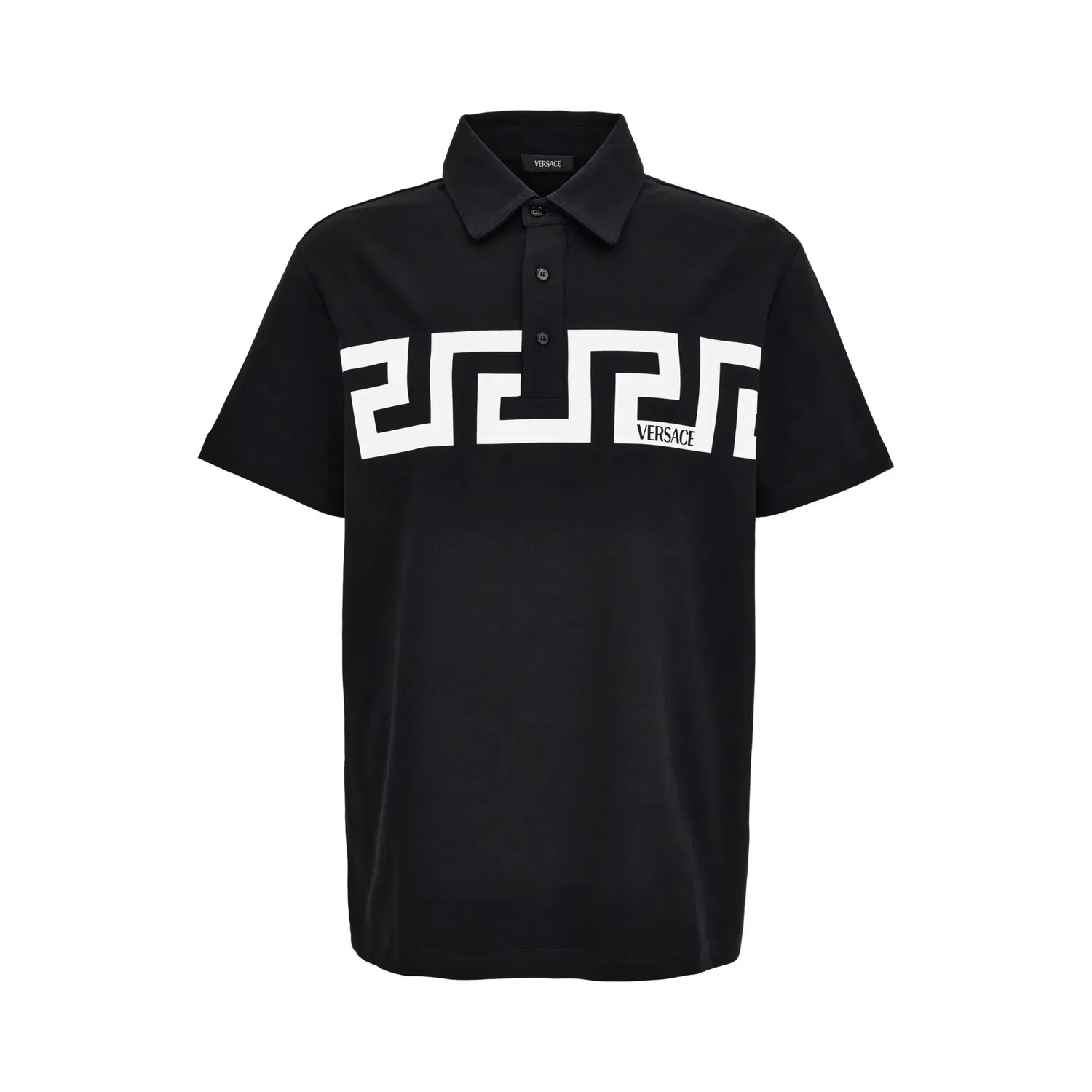 Хлопковая рубашка-поло с коротким рукавом Versace, черный