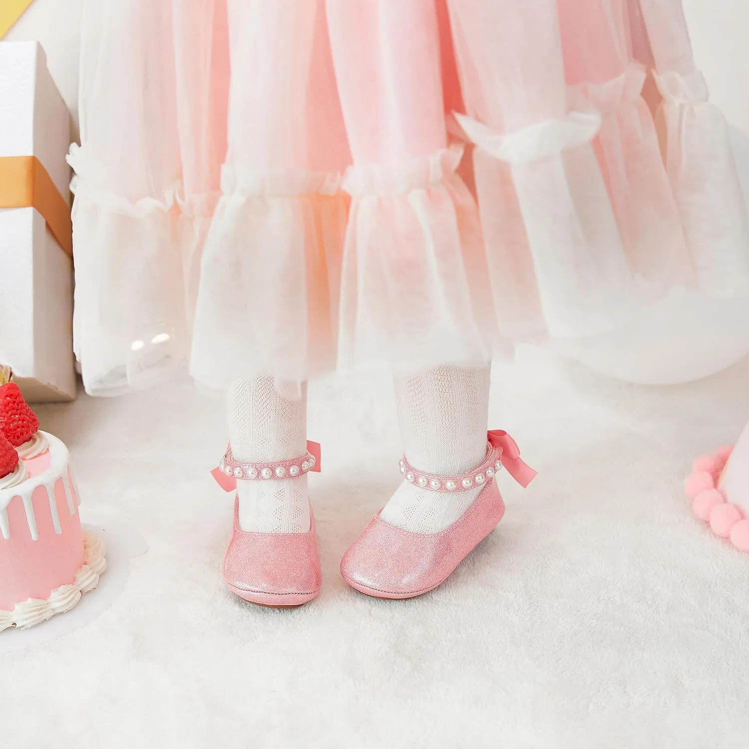 Детские туфли Мэри Джейн для девочек PHIRAMIN, Glitter Pink — фото 2