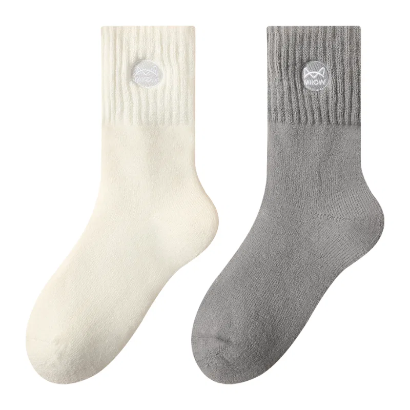 Детские носки с длинным голенищем, комплект из 2 пар, Ecru + Light Gray, MIIOW