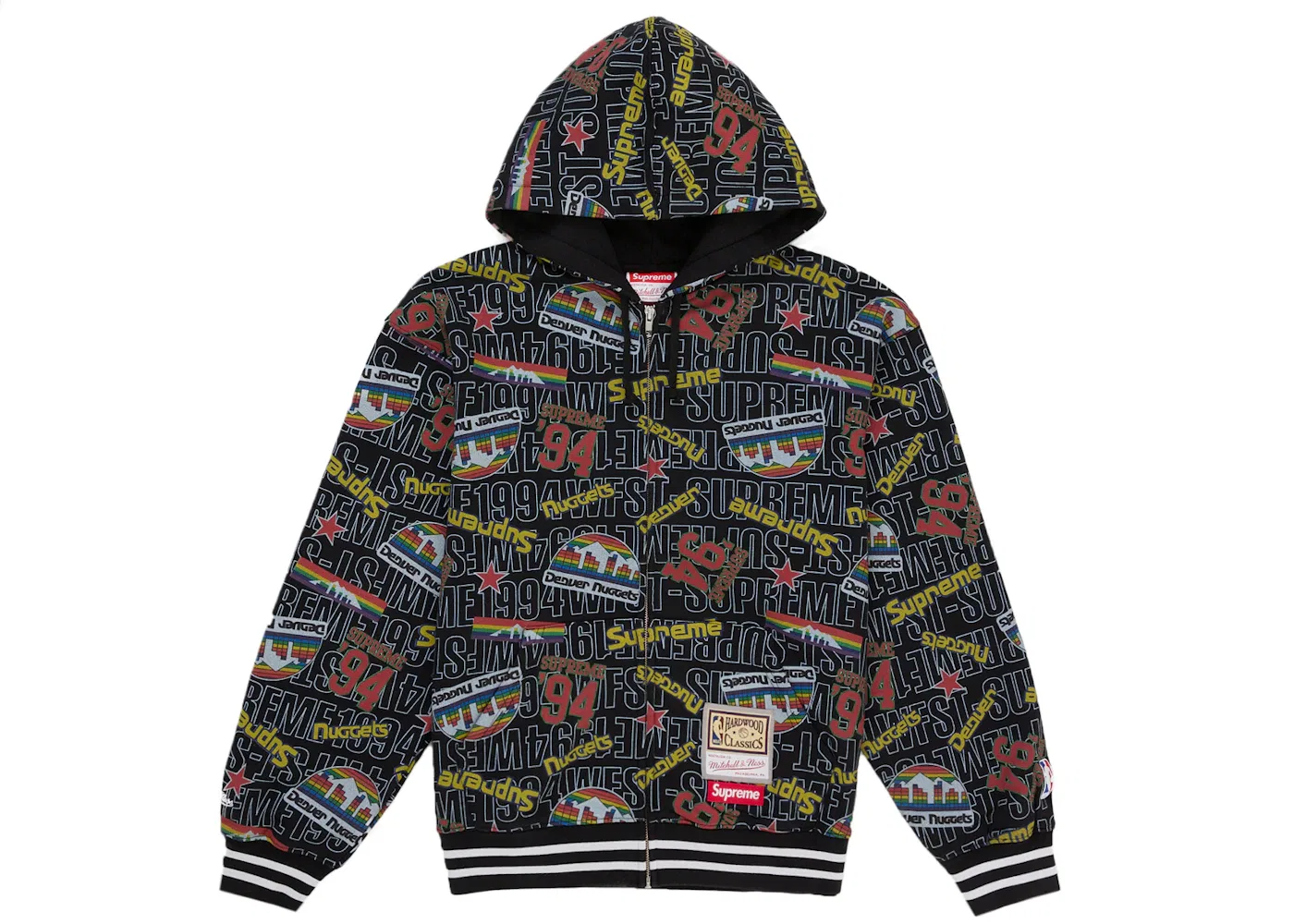 Мужская худи на молнии Supreme Mitchell & Ness Teams Zip Up Hooded Sweatshirt, Black