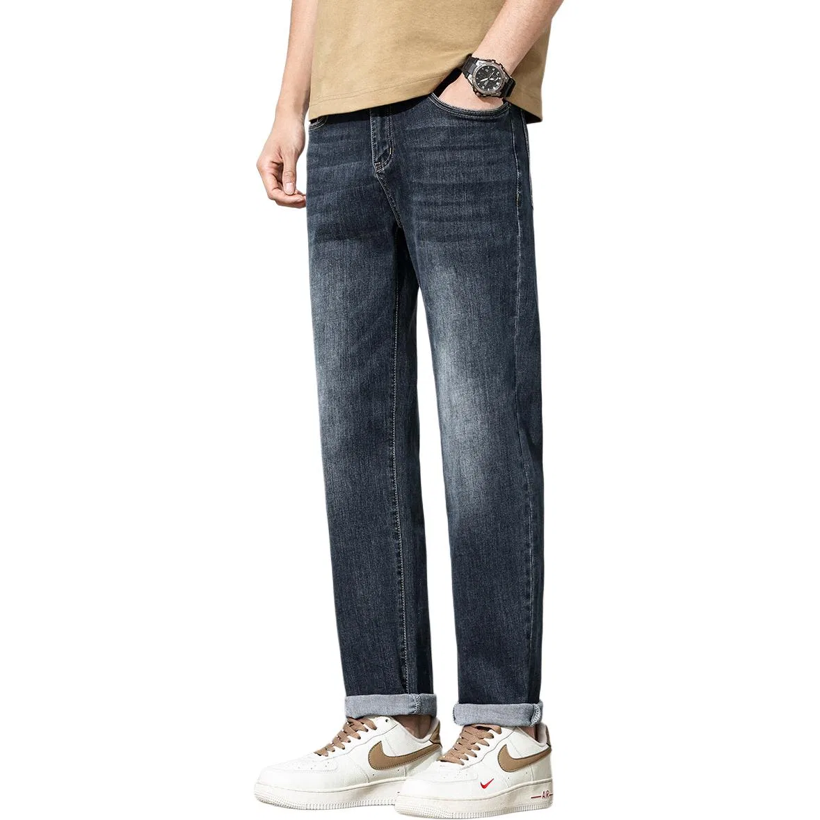 Детские джинсы унисекс с принтом Washed Heavy-Duty Solid Color Slim Fit Men's Retro Versatile Casual Simple Long Pants Jeans Tonlion, Gray Blue