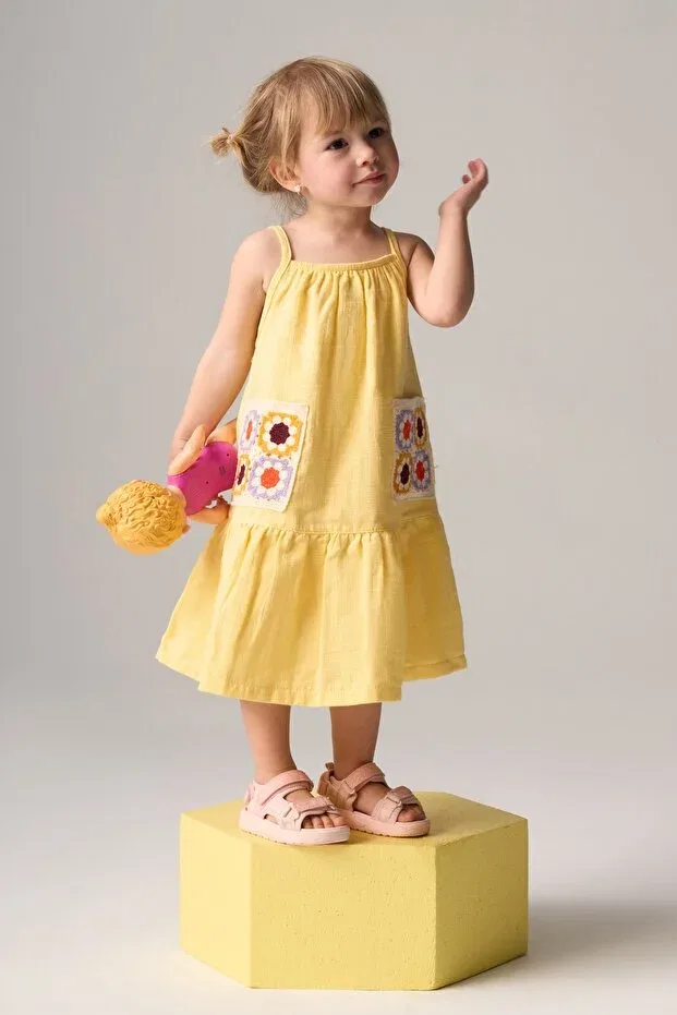 Детское платье для девочек хлопковое Flamboyant muslin girl's dress Bondberro, Sarı