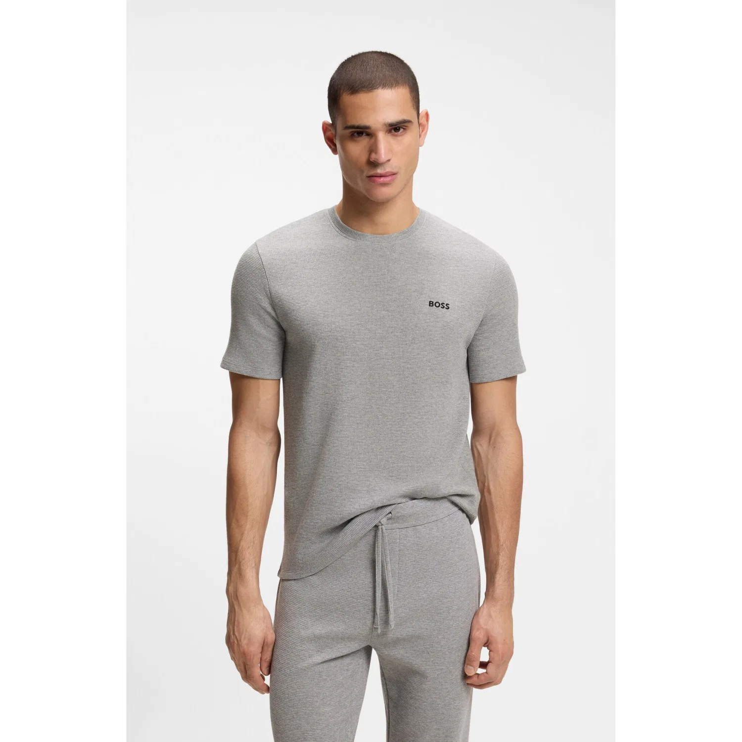Мужская пижамная футболка вафельного трикотажа BOSS, Medium Grey
