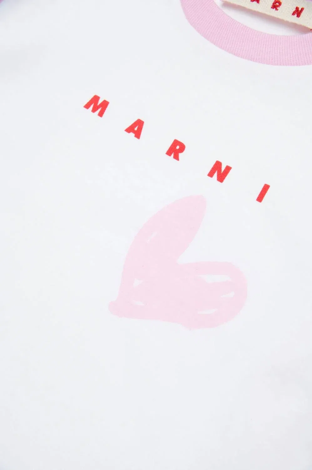 Детская футболка для девочек с принтом сердца Marni, White — фото 4