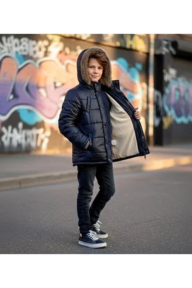 Детское пальто для мальчиков с капюшоном Tinytrend, Navy Blue