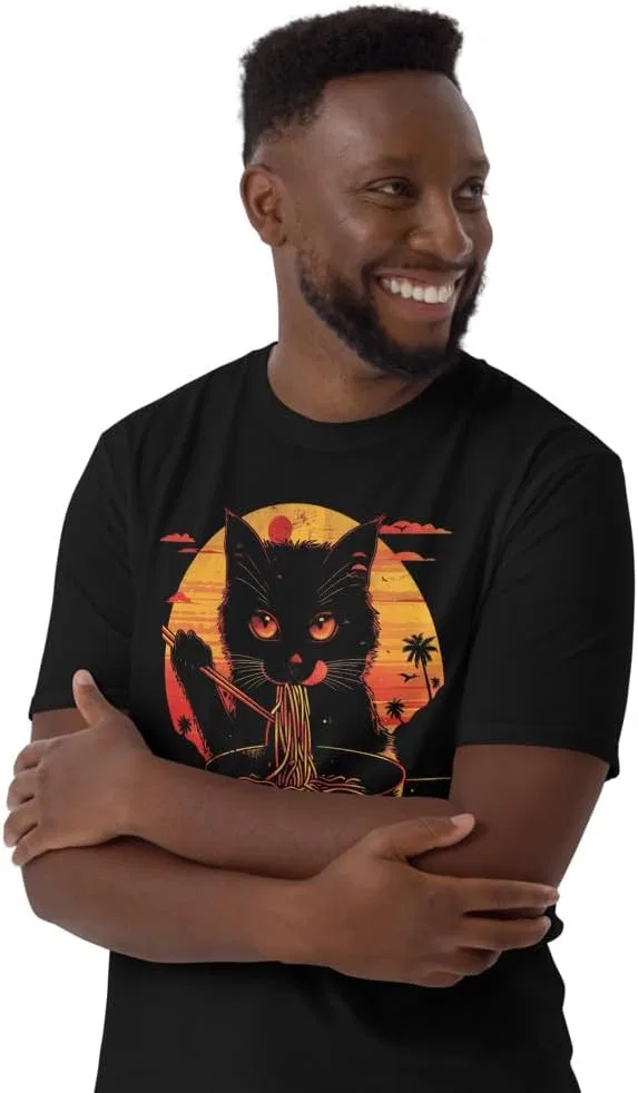 Футболка с принтом Midnight Ramen Cat, Black — фото 2