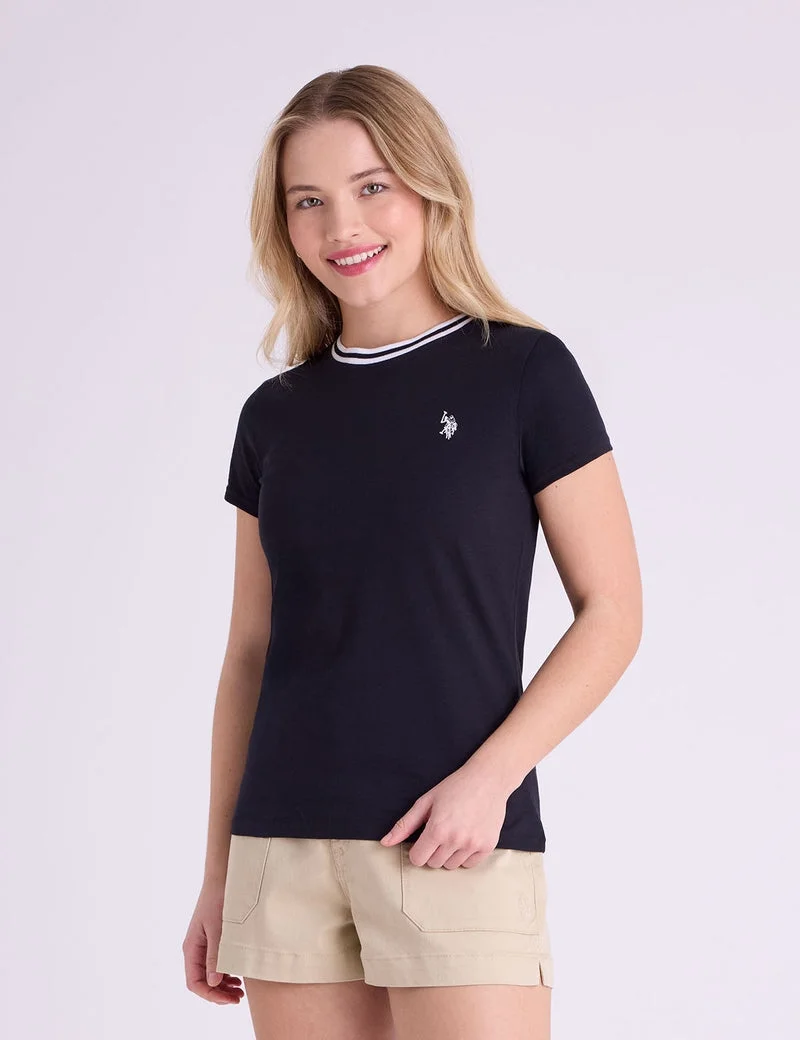 Женская футболка U.S. Polo Assn. Ringer Neck Trim , черный — фото 4