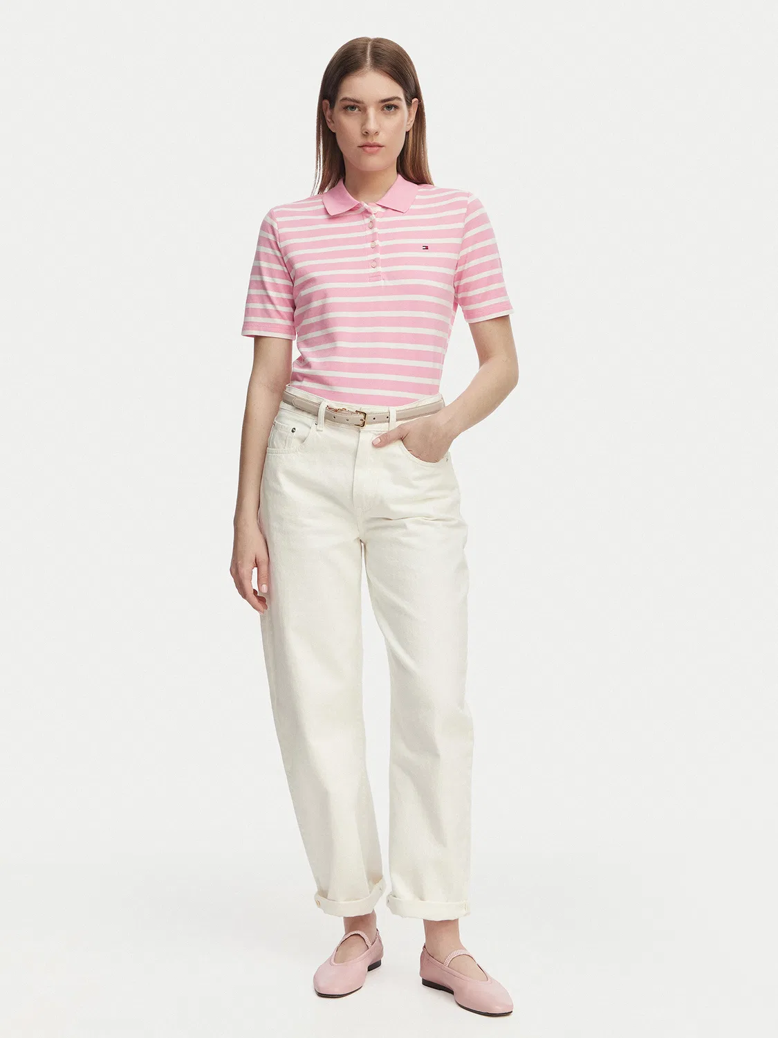 Женское поло стандартного кроя Tommy Hilfiger, светло-розовый — фото 2