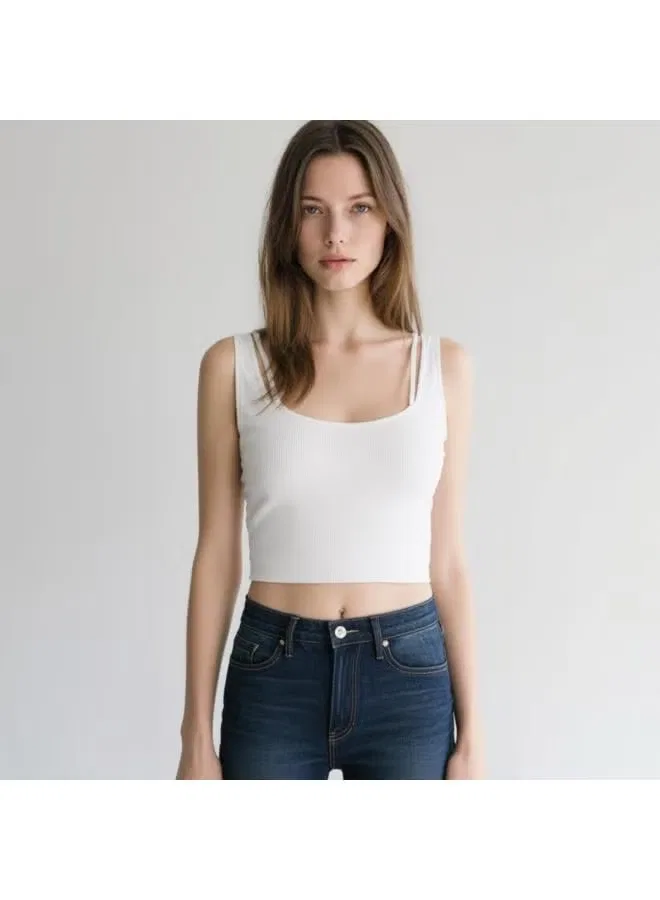 Топ без рукавов укороченный Zara, белый — фото 2