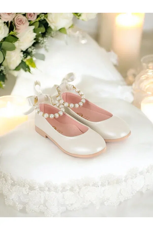 Детские балетки для девочек с жемчугом Patik Bebe, Cream