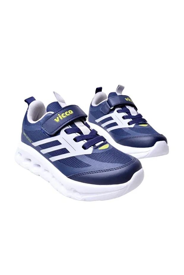 Детские повседневные кеды для девочек на шнуровке Vicco, Navy Blue — фото 3