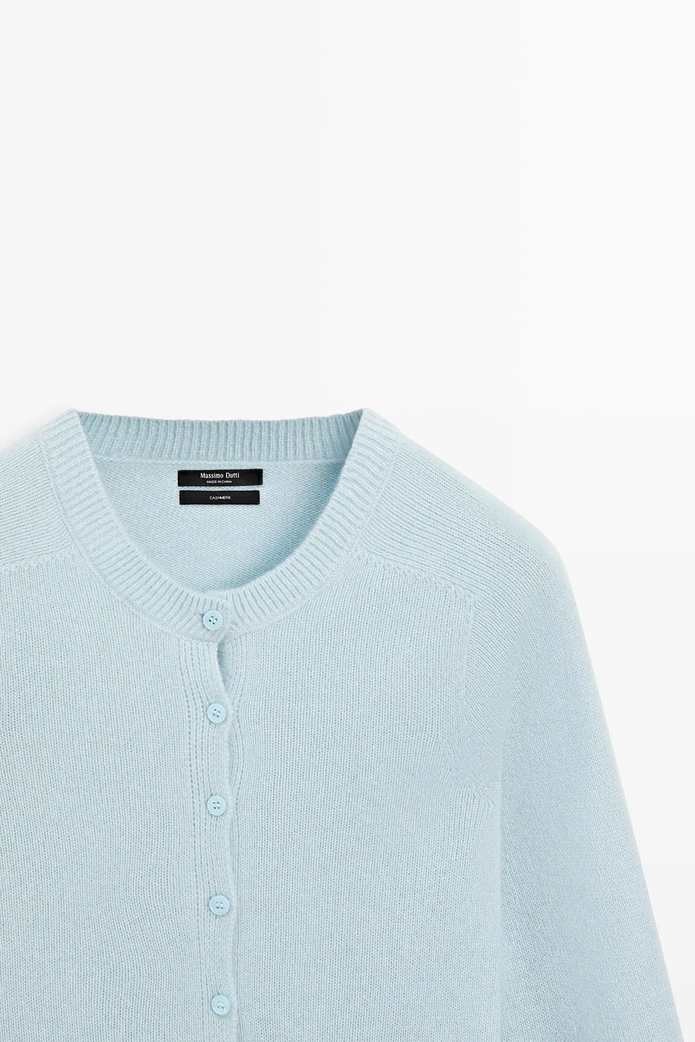 Укороченный вязаный кардиган Massimo Dutti, 100% кашемир, небесно-голубой — фото 4