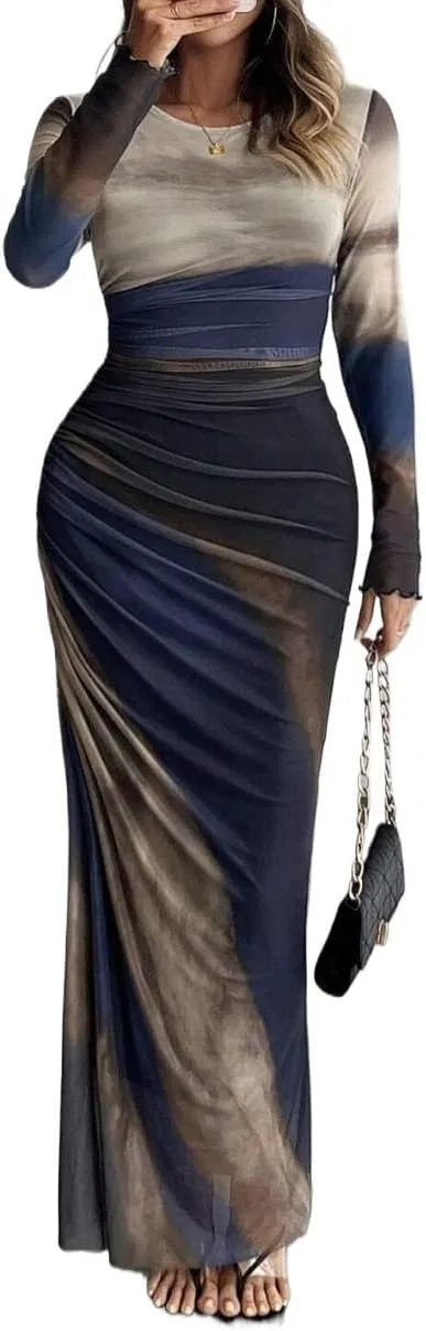 Женское макси-платье с принтом Bodycon, Royal Blue