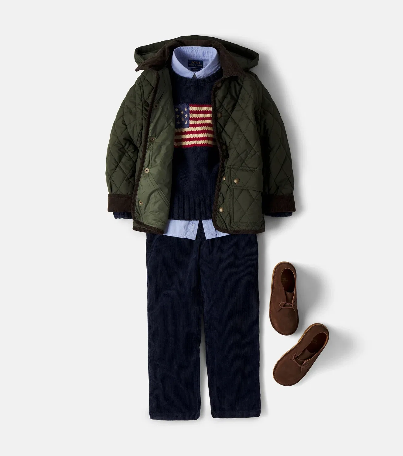 Стеганая куртка с вельветовой отделкой Polo Ralph Lauren Kids, зеленый — фото 2