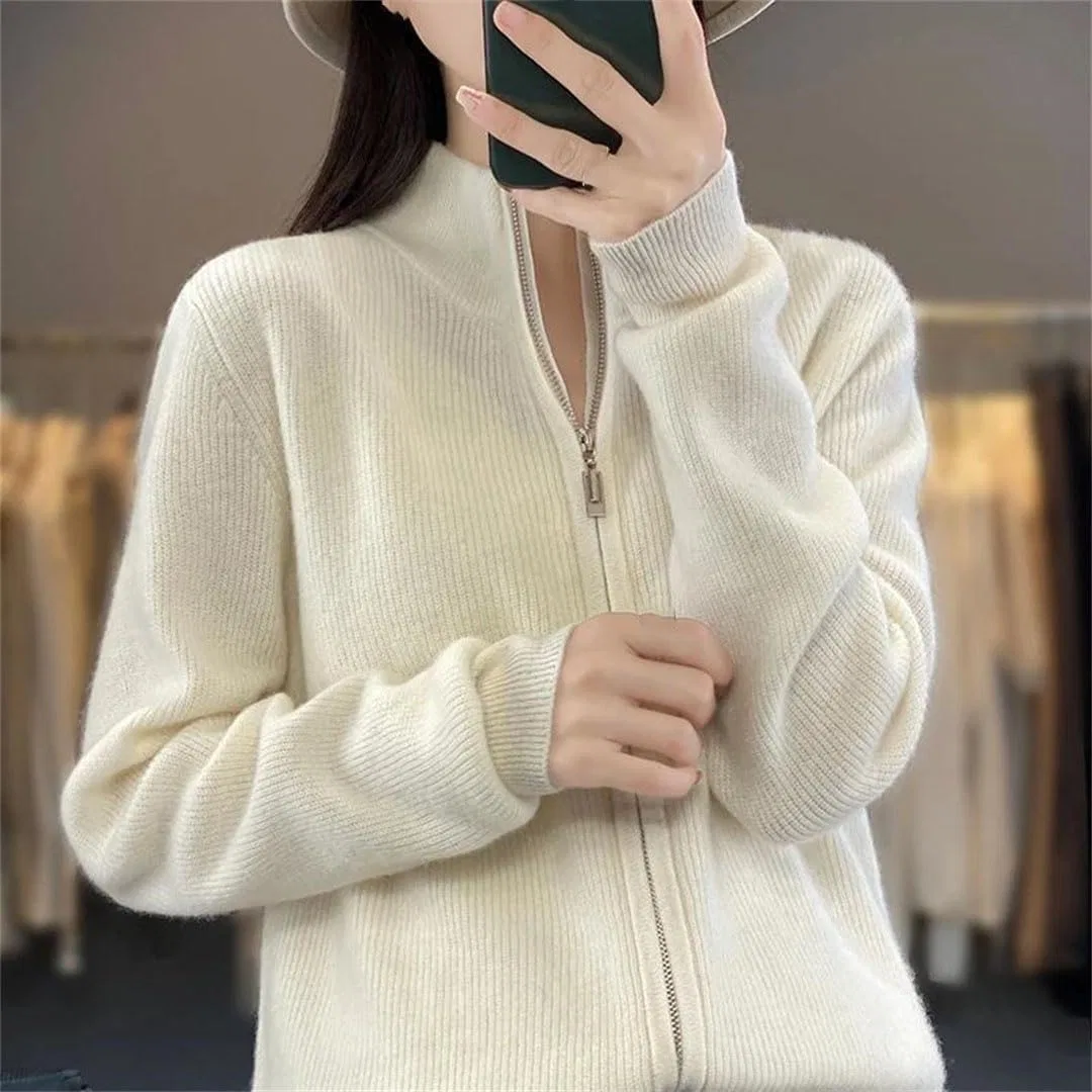 Женский кардиган на молнии с воротником-стойкой, Warm Cashmere Blend, чёрный — фото 4