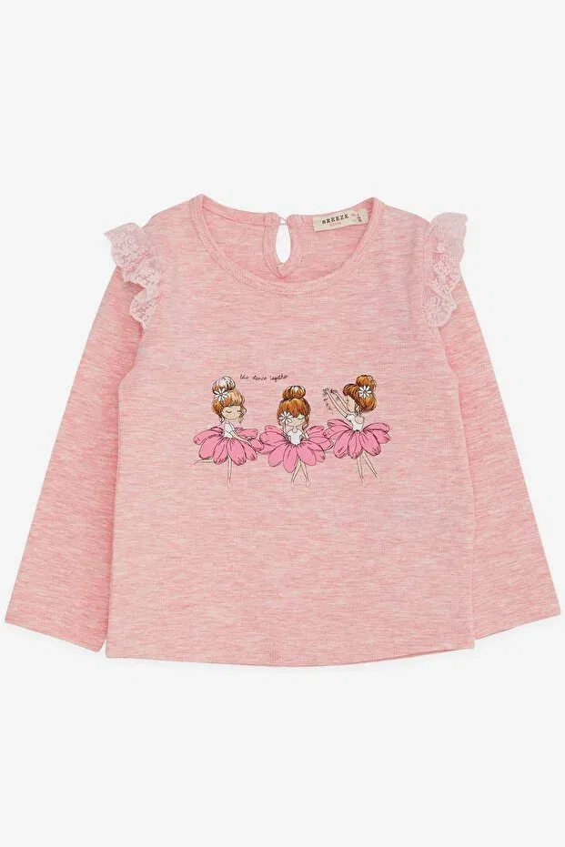 Детская футболка для девочек с принтом Dancer Girl Printed Laced Breeze, Salmon Melange