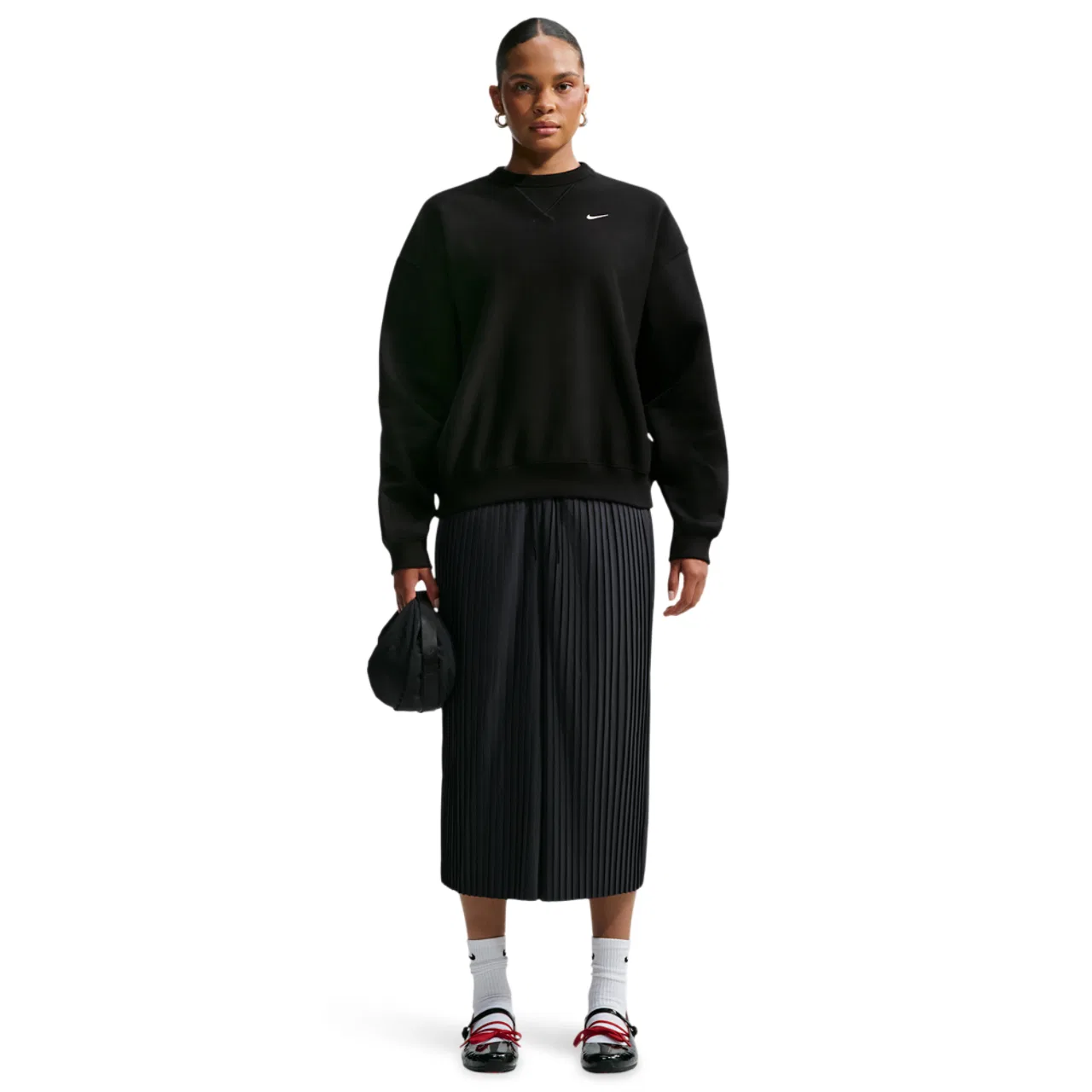 Женский свитшот из плотного флиса 410 г/м² Studio Fleece Heavy OS Crew Nike, Total Black/Sail — фото 4