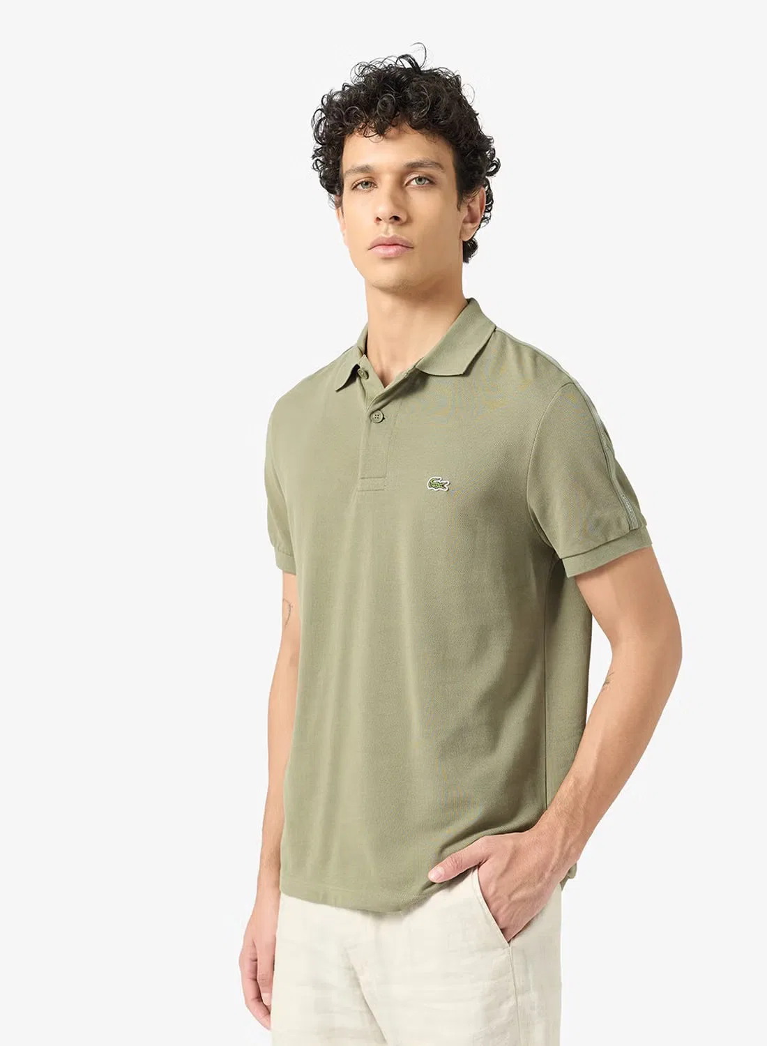 Поло с полосатым поясом Regular fit Lacoste, хаки