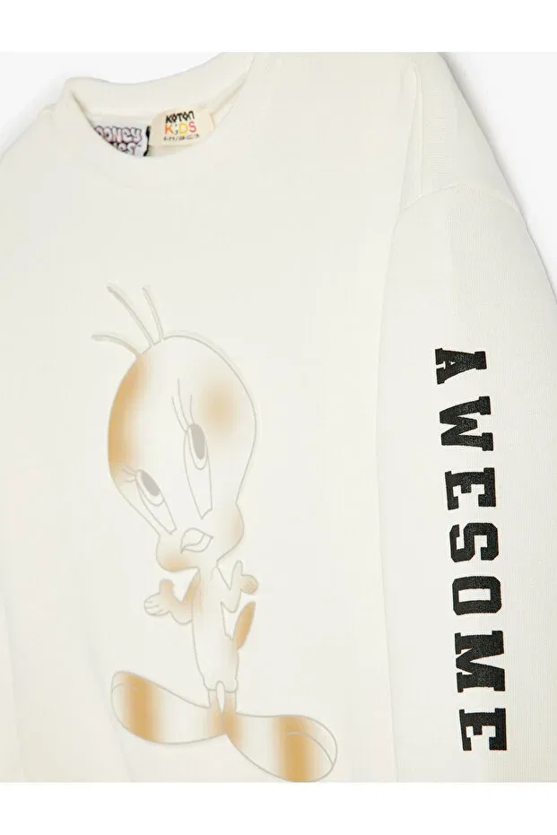 Детские свитшот для девочек с длинным рукавом Tweety Koton, Ecru — фото 4