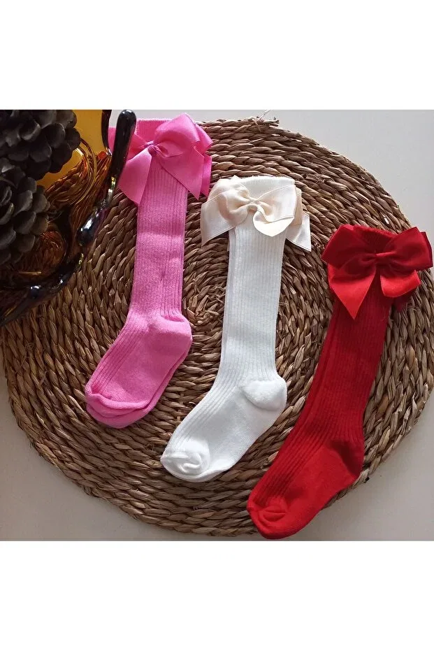Детские носки для девочек с рисунком 3-предметные Bow Knee Socks Mars Baby, Colored