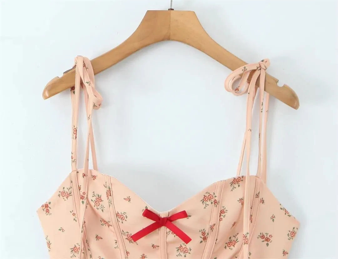 Женское платье с цветочным принтом и бантом Prom, Light Orange — фото 4