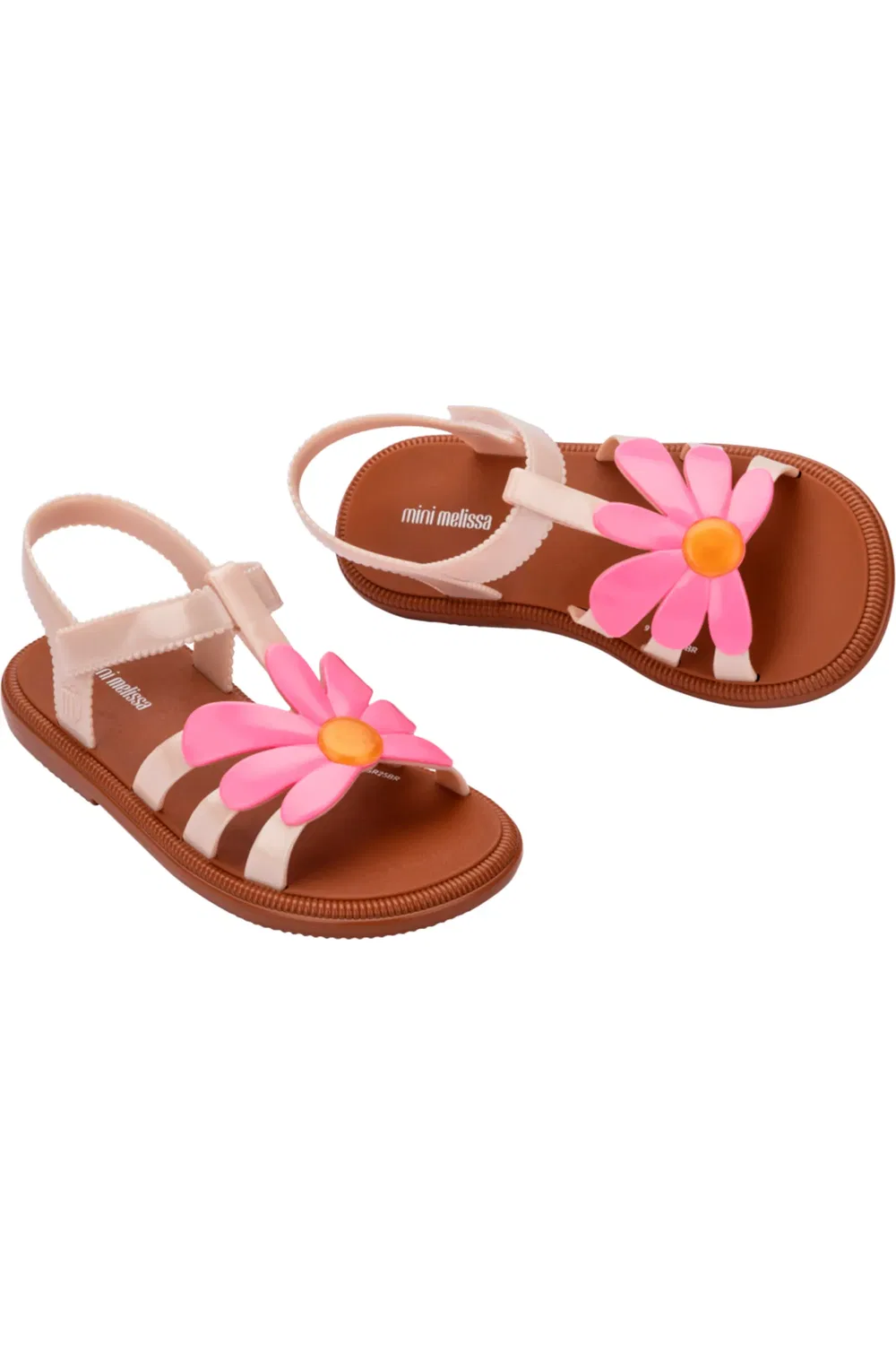 Сандалии детские с цветочным декором Mini Hip Bloomy Mini Melissa, светло-коричневый/розовый — фото 4