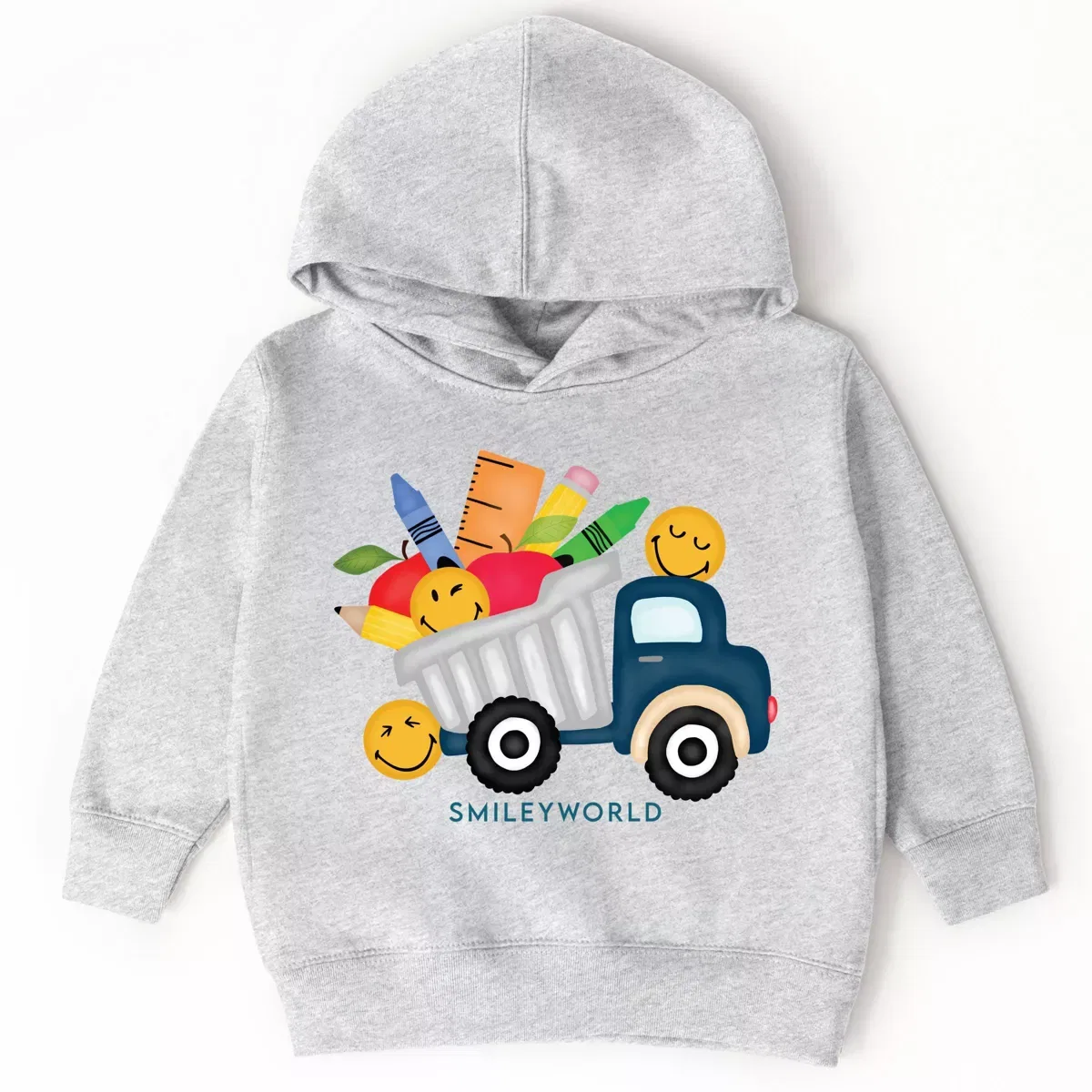 Детское худи с принтом SmileyWorld School Dump Truck The Juniper Shop, Heather Grey