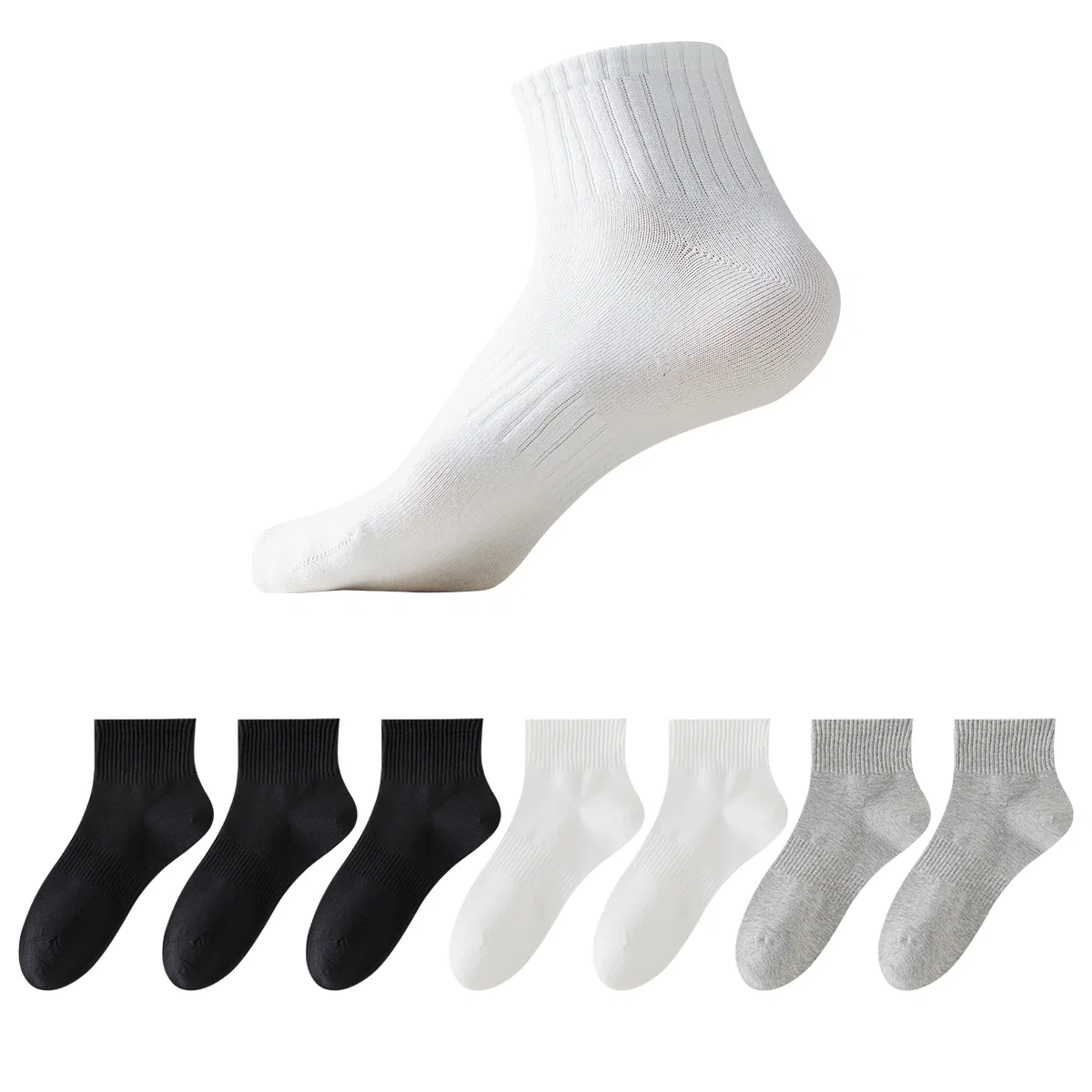 Детские носки-невидимки, комплект из 7 пар, Black 3+White 2+Gray 2, MIIOW