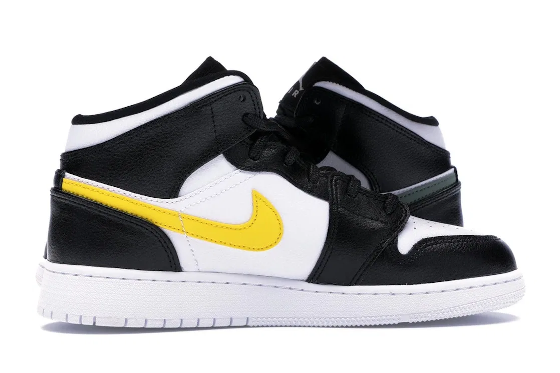 Детские кроссовки с цветной вставкой Jordan 1 Mid Jordan, Black/White-University Red-Tour Yellow — фото 3