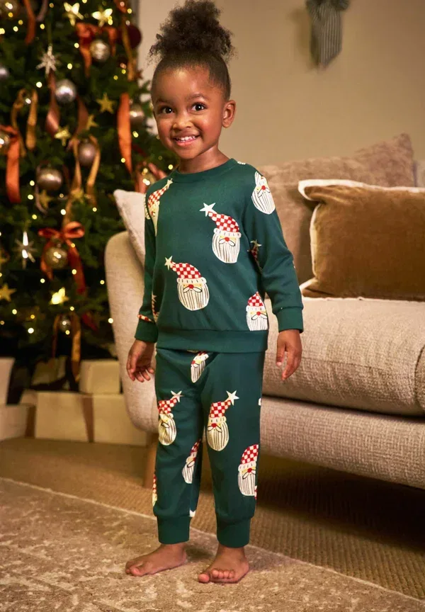 Комплект пижам с принтом single family christmas set, Next, Green/Red/White Santa All-over Print, принт с изображением санты в зелено-красно-белых тонах — фото 2