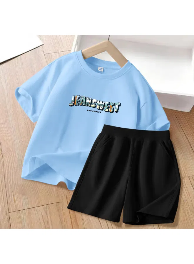 Jeanswest Комплект из хлопка с коротким рукавом и шортами, синий — фото 2