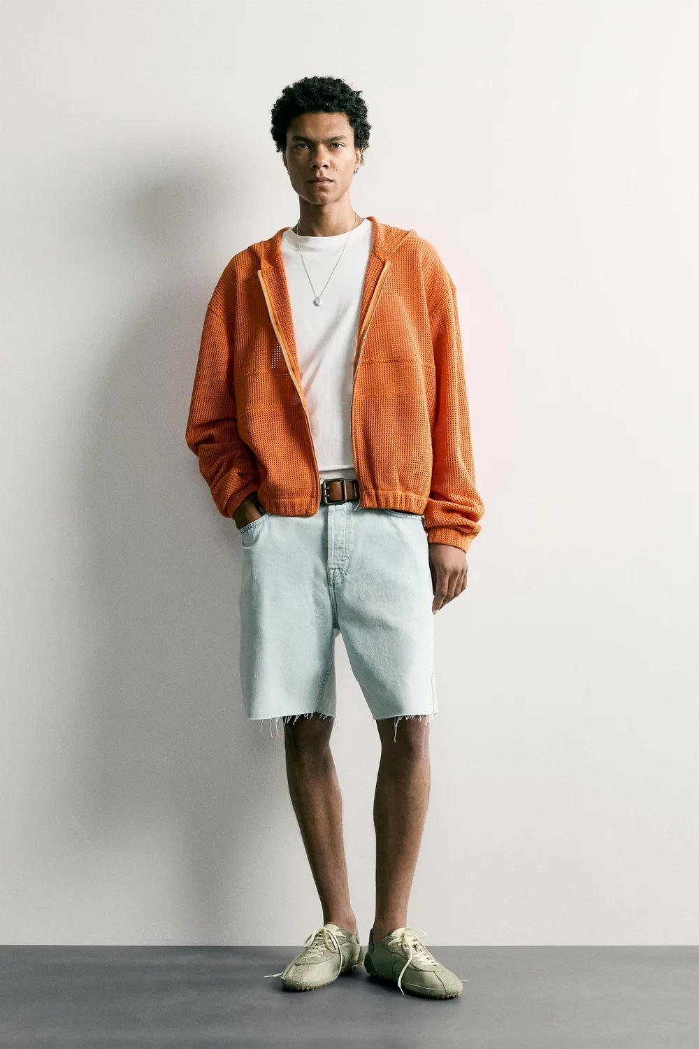 Рубашка свободного кроя из ажурной вязки ZARA, Orange