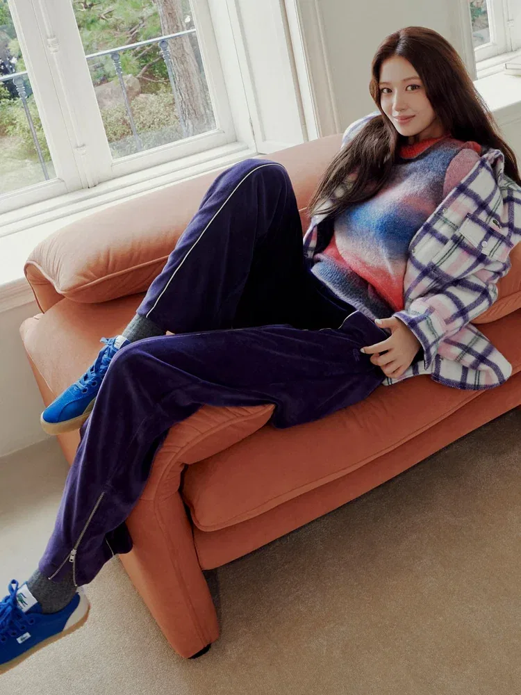 Брюки LACOSTE прямого кроя из вельвета, Purple