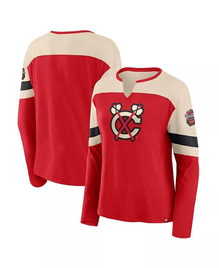 

Женская красная футболка Chicago Blackhawks 2025 NHL Winter Classic Frozen с длинным рукавом и вырезом под горло Fanatics