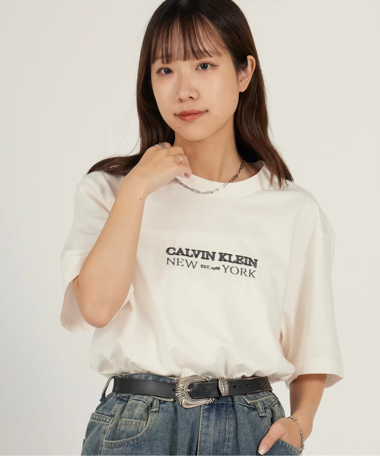 Мужская футболка с длинным рукавомс вышивкой логотипа Calvin Klein, Белый