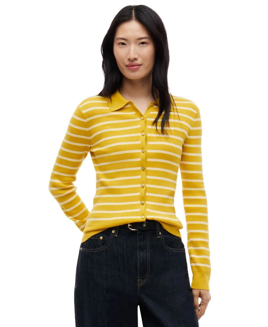 Кардиган с воротником-поло, 100% хлопок Tommy Hilfiger, Breton Stripe Orn Yellow Frozen Cust