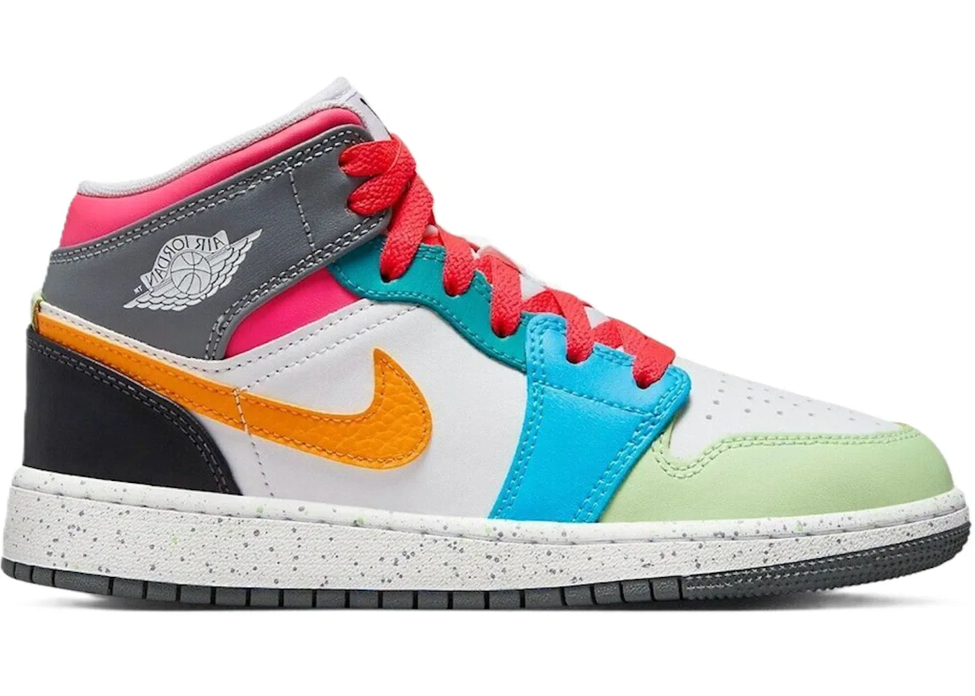 Детские кроссовки с многоцветным дизайном Jordan 1 Mid SE Jordan, White/Taxi/Dark Shadow/Hyper Pink/New Emerald/Vapor Green